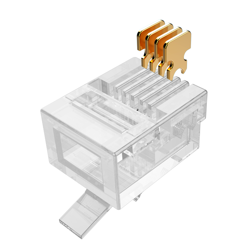 RC-1050 电话水晶头 工程级纯铜镀金接头 4芯话筒非屏蔽RJ11接口6P4C电话线连接头50个/盒 