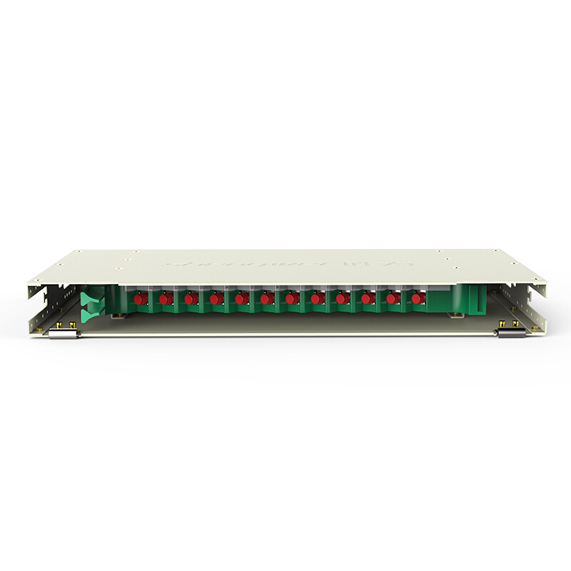 ODF-1012F-O 12 core/port ODF fiber optic distribution frame height 1U FC multimode OM3 fully equipped with tail fiber and flange, suitable for 19 inch cabinet pull-out with cabinet accessories