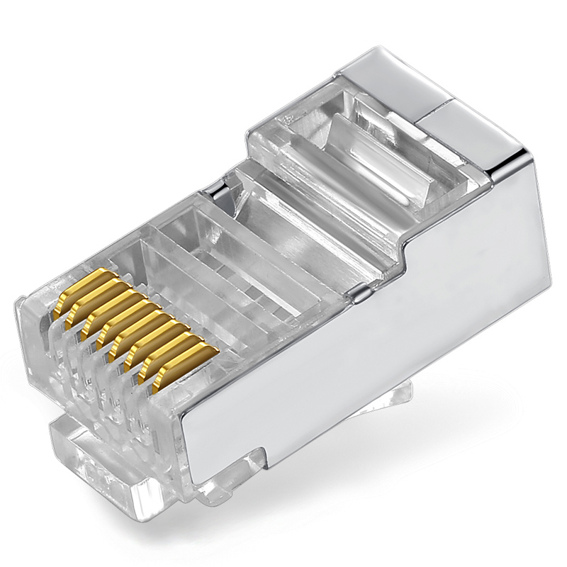 Rc-6050 category 6 crystal head CAT6 gigabit network cable network connector 50/box engineering grade metal shielded RJ45 gold plated 8-core broadband cable connector